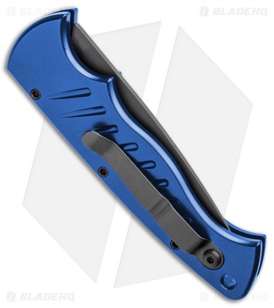 Piranha Tactical Blue P-1 Pocket Automatic Knife (3.2" Black Serr)