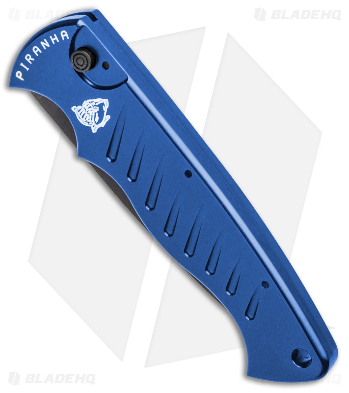 Piranha Tactical Blue P-1 Pocket Automatic Knife (3.2" Black Serr)