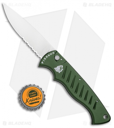 Piranha Green P-1 Pocket Automatic Knife (3.2" Mirror Serr)