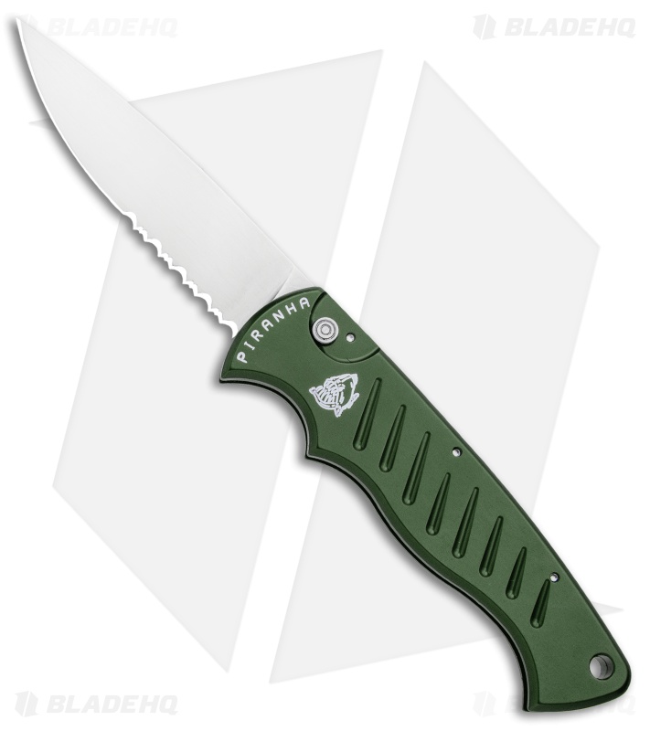 Piranha Green P-1 Pocket Automatic Knife (3.2" Mirror Serr)
