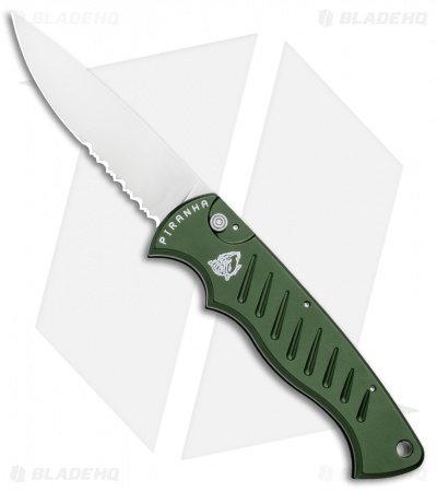 Piranha Green P-1 Pocket Automatic Knife (3.2" Mirror Serr)