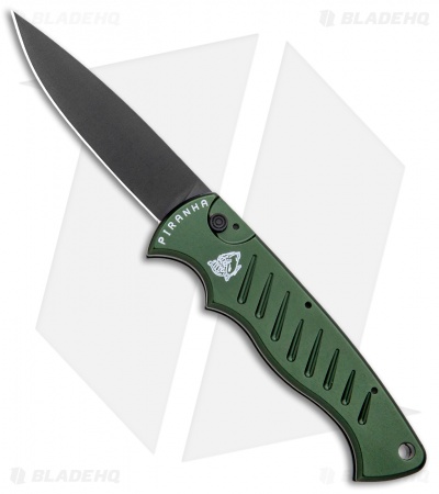 Piranha Tactical Green Pocket Automatic Knife (3.2" Black Plain)