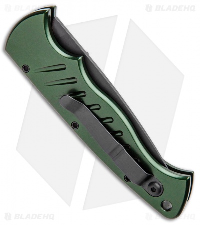 Piranha Tactical Green Pocket Automatic Knife (3.2" Black Serr)