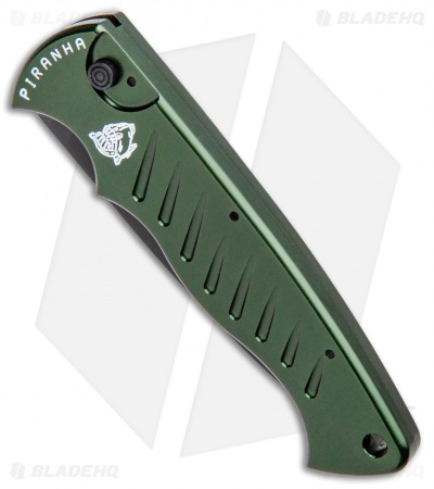 Piranha Tactical Green Pocket Automatic Knife (3.2" Black Serr)