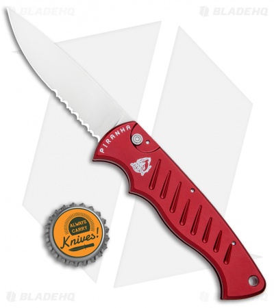Piranha Red P-1 Pocket Automatic Knife (3.2" Mirror Serr)