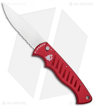 Piranha Red P-1 Pocket Automatic Knife (3.2" Mirror Serr)