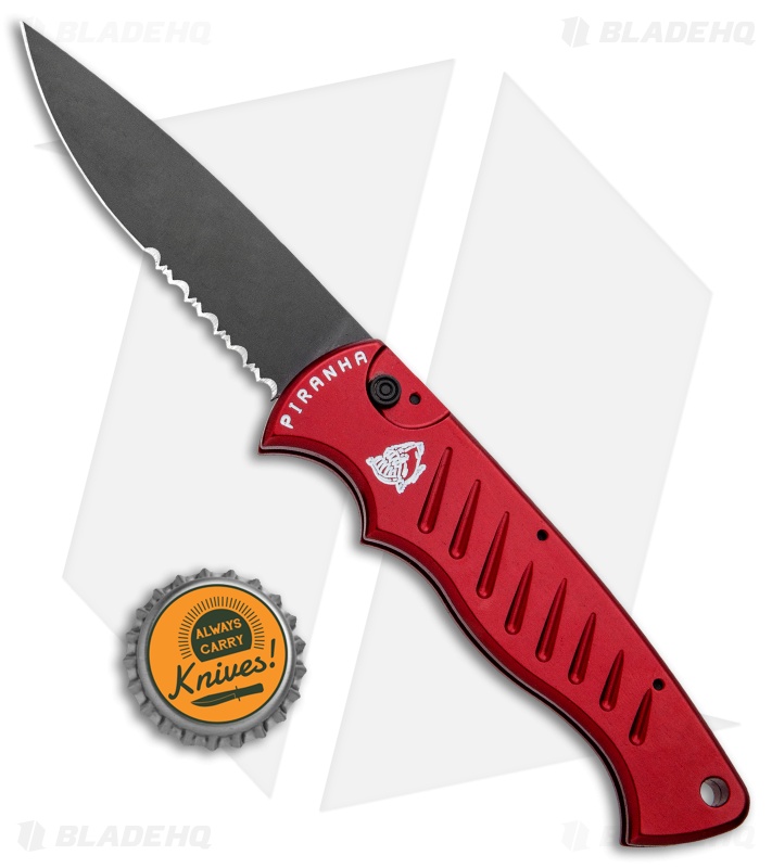 Piranha P1 Pocket Automatic Knife Red Tactical (3.2" Black Serr)