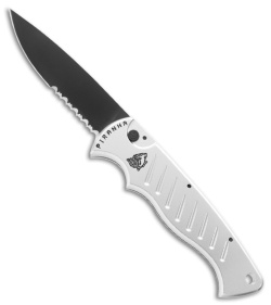 Piranha P1 Pocket Automatic Knife Silver Tactical (3.2" Black Serr)