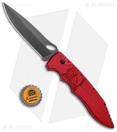 Piranha Predator Automatic Knife Red Tactical (4.1" Black)