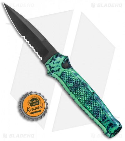 Piranha Prowler Green Tactical Automatic Knife (3.2" Black Serr)