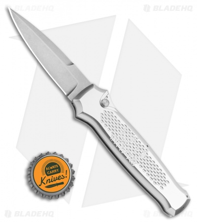 Piranha Prowler Silver Automatic Knife (3.2" Stonewash Plain)