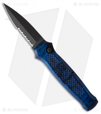 Piranha Prowler Blue Tactical Automatic Knife (3.2" Black Serr)