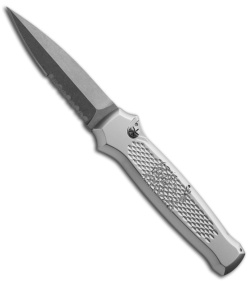 Piranha Prowler Silver Automatic Knife (3.2" Stonewash Serr)