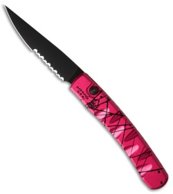 Piranha Virus Automatic Knife Pink Tactical (3.25" Black Serr)