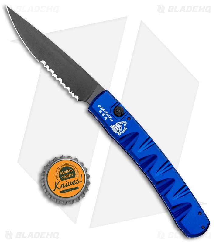 Piranha Virus Automatic Knife Blue Tactical (3.25" Black Serr)
