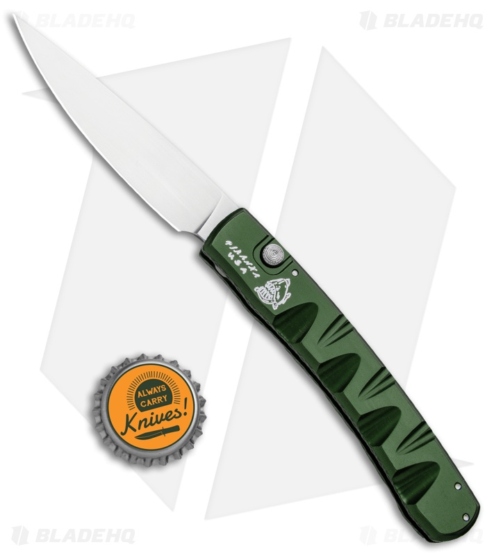 Piranha Virus Automatic Knife Green Aluminum (3.25" Mirror)