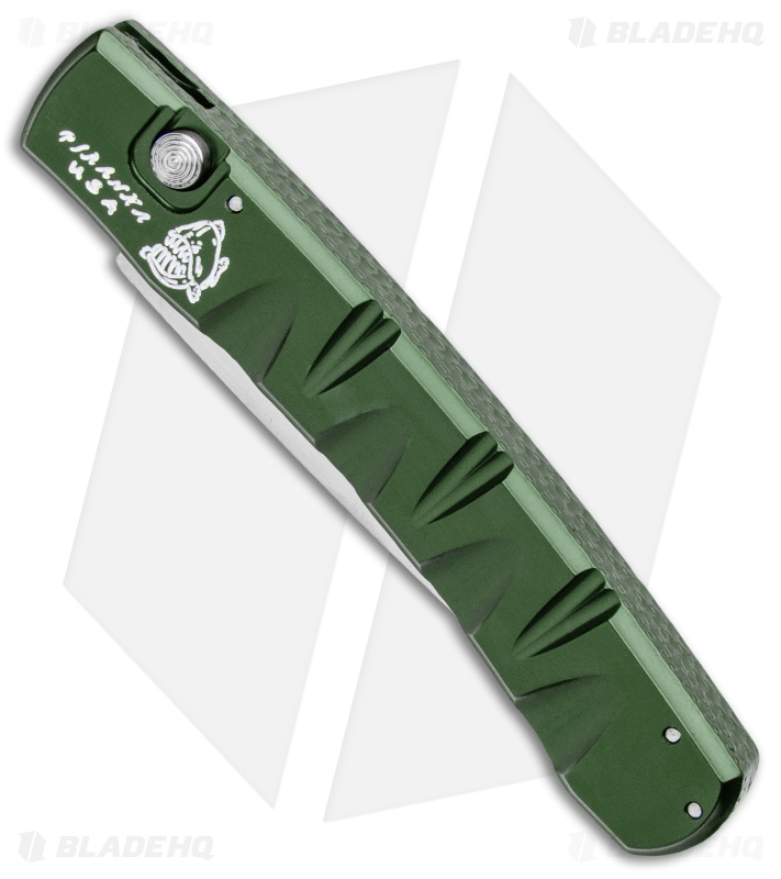 Piranha Virus Automatic Knife Green Aluminum (3.25" Mirror)