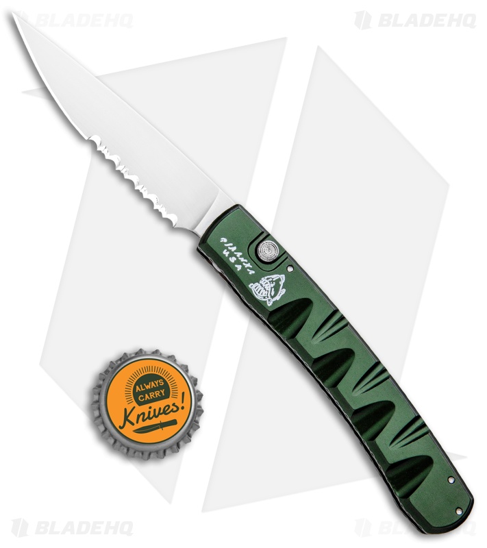 Piranha Virus Automatic Knife Green (3.25" Mirror Serr)