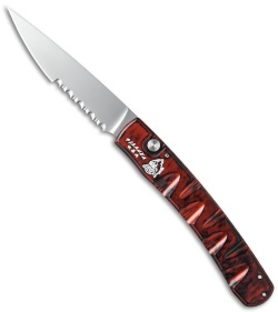 Piranha Virus Automatic Knife Red Marble Aluminum (3.25" Mirror Serrated)