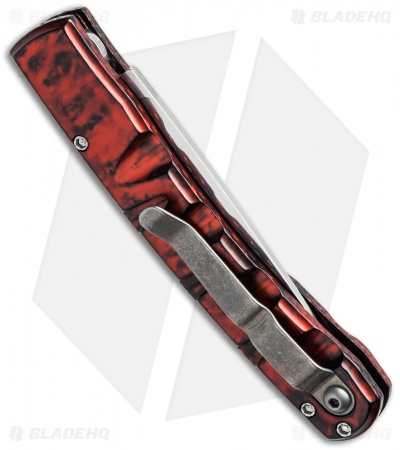 Piranha Virus Automatic Knife Red Marble Aluminum (3.25" Mirror Serrated)