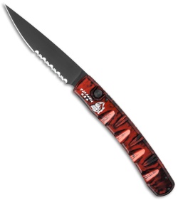 Piranha Virus Automatic Knife Red Marble Tactical (3.25" Black Serr)