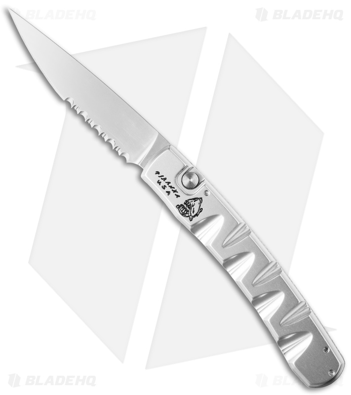 Piranha Virus Automatic Knife Silver (3.25" Mirror Serr)
