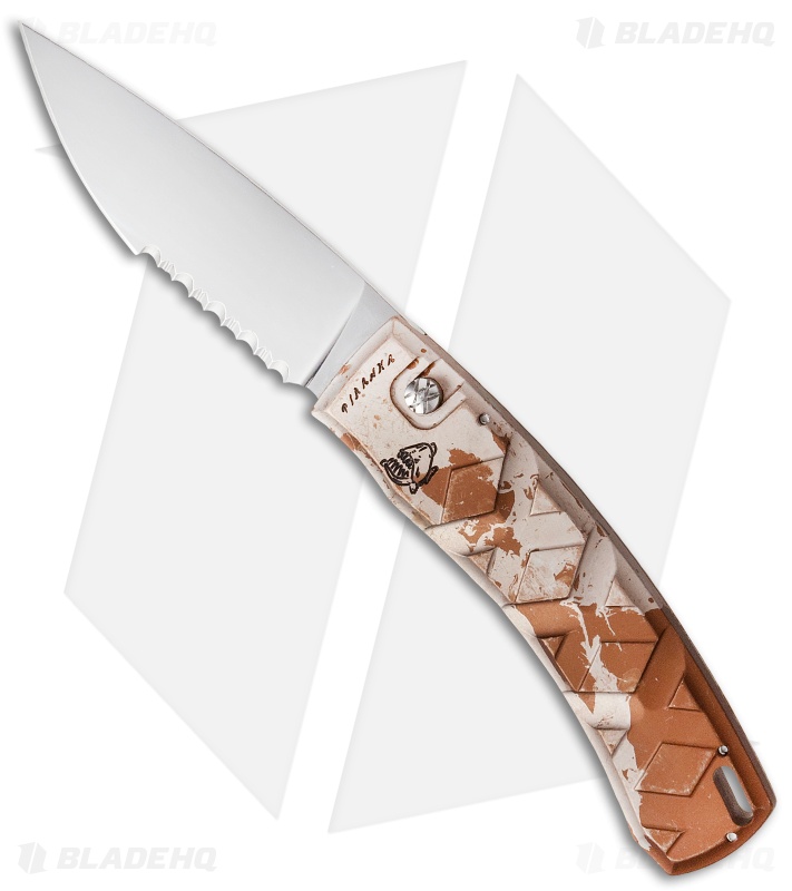 Piranha X Automatic Knife Desert Camo (3.3" Mirror Serr )