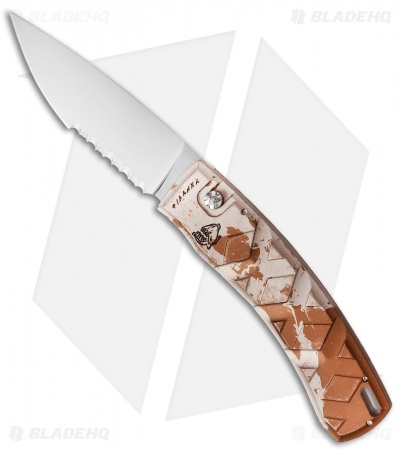 Piranha X Automatic Knife Desert Camo (3.3" Mirror Serr )