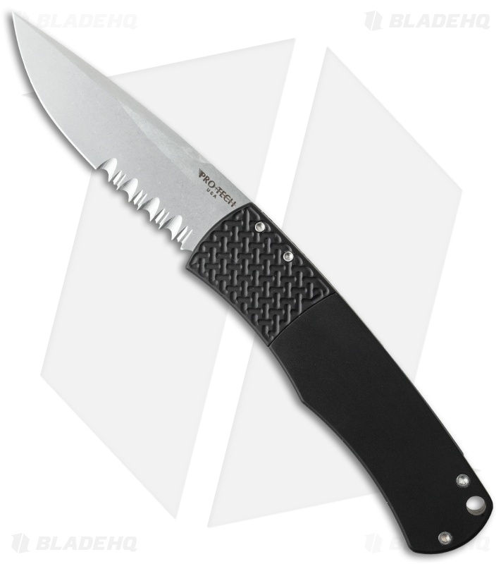 Pro-Tech Magic "Whiskers" Automatic Knife Black (3.125" Stonewash Serr) BR-1.4