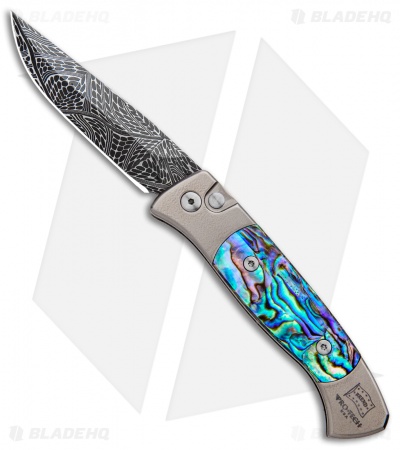 Pro-Tech Brend 2 Small Custom Automatic Knife Ti/Abalone (2.9" Damascus)