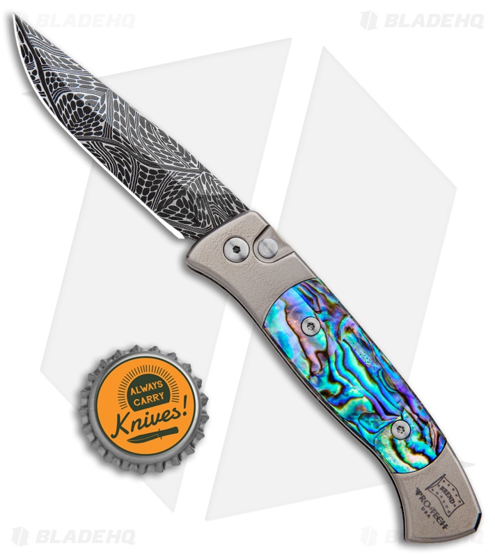 Pro-Tech Brend 2 Small Custom Automatic Knife Ti/Abalone (2.9" Damascus)