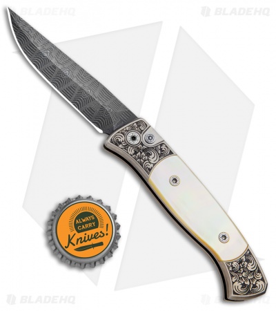Pro-Tech Brend 2 Small Ultimate Custom Auto Knife Gold Lip Pearl (2.9" Damascus)