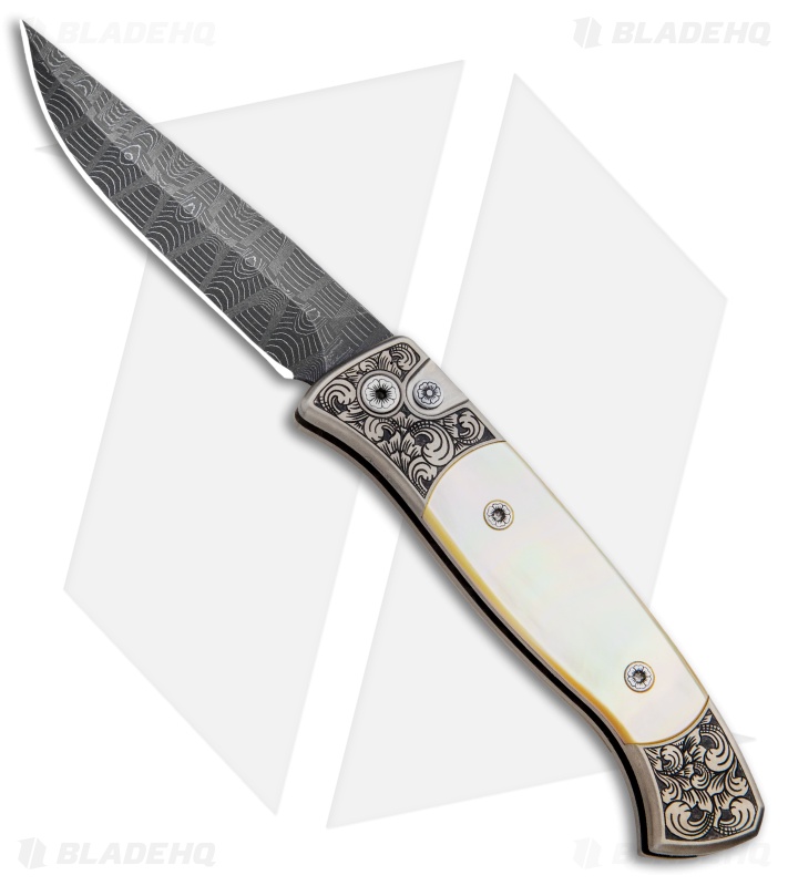 Pro-Tech Brend 2 Small Ultimate Custom Auto Knife Gold Lip Pearl (2.9" Damascus)