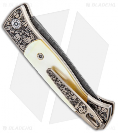 Pro-Tech Brend 2 Small Ultimate Custom Auto Knife Gold Lip Pearl (2.9" Damascus)