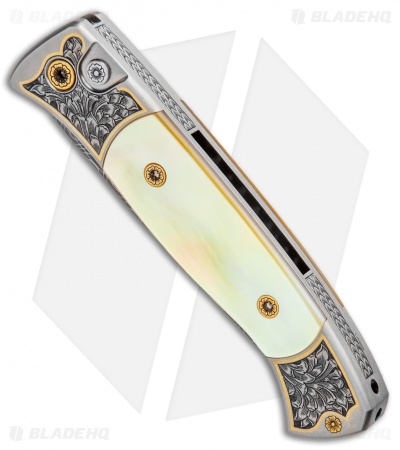 Pro-Tech Brend 2 Small Auto Ultimate Custom Knife Gold Lip Pearl (2.9" Damascus)