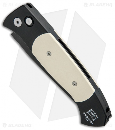 Pro-Tech Brend 3 Medium Tuxedo Automatic Knife Ivory Micarta (3.75" Black) 1352