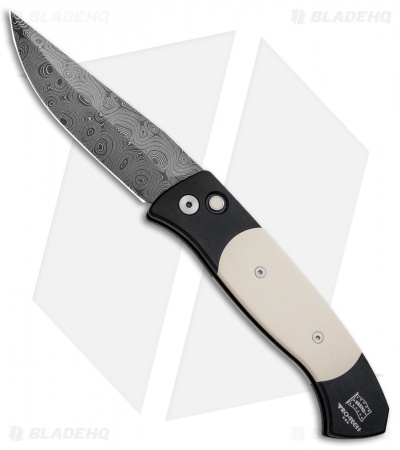 Pro-Tech Brend 3 Medium Tuxedo Custom Automatic Knife Micarta (3.75" Damascus)