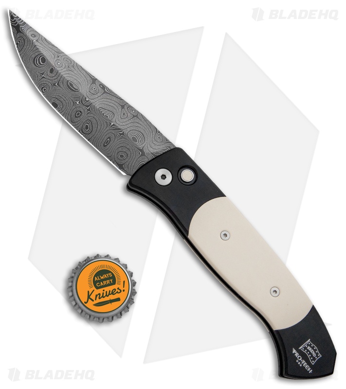 Pro-Tech Brend 3 Medium Tuxedo Custom Automatic Knife Micarta (3.75" Damascus)