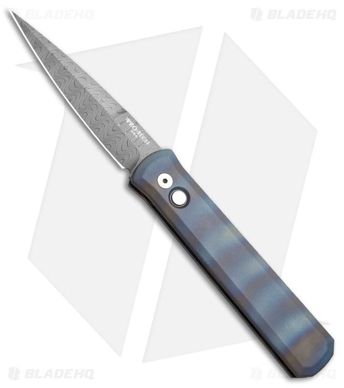 Pro-Tech Custom Godfather Automatic Heat Finished Titanium (4" Damascus)