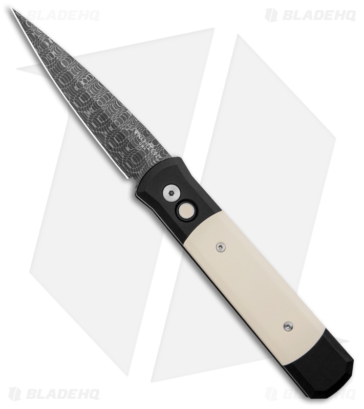 Pro-Tech Custom Godfather Tuxedo Automatic Knife Ivory Micarta (4" Damascus)