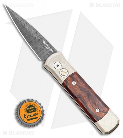 Pro-Tech Custom Ti Godson Orange Peel Brnz Ironwood (Damascus) Mosaic Button  