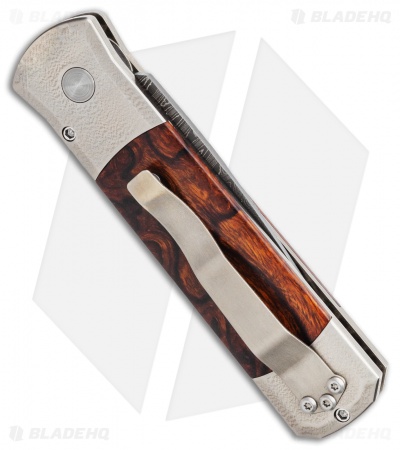 Pro-Tech Custom Ti Godson Orange Peel Brnz Ironwood (Damascus) Mosaic Button  
