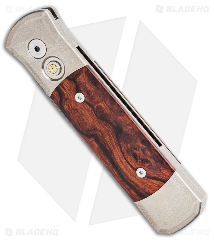 Pro-Tech Custom Ti Godson Orange Peel Brnz Ironwood (Damascus) Mosaic Button  