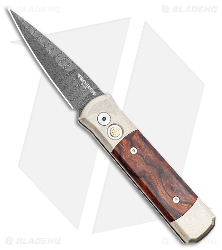 Pro-Tech Custom Ti Godson Orange Peel Brnz Ironwood (Damascus) Mosaic Button  