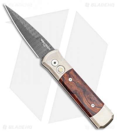 Pro-Tech Custom Ti Godson Orange Peel Brnz Ironwood (Damascus) Mosaic Button  