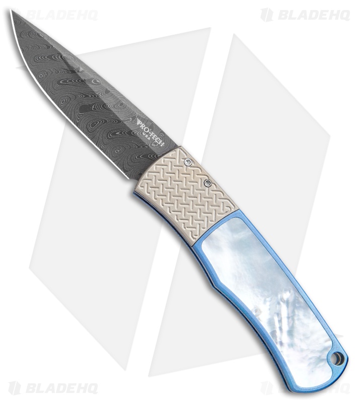 ProTech Custom BR1 Magic "Whiskers" Automatic Knife Ti/MOP (Damascus) Blade HQ