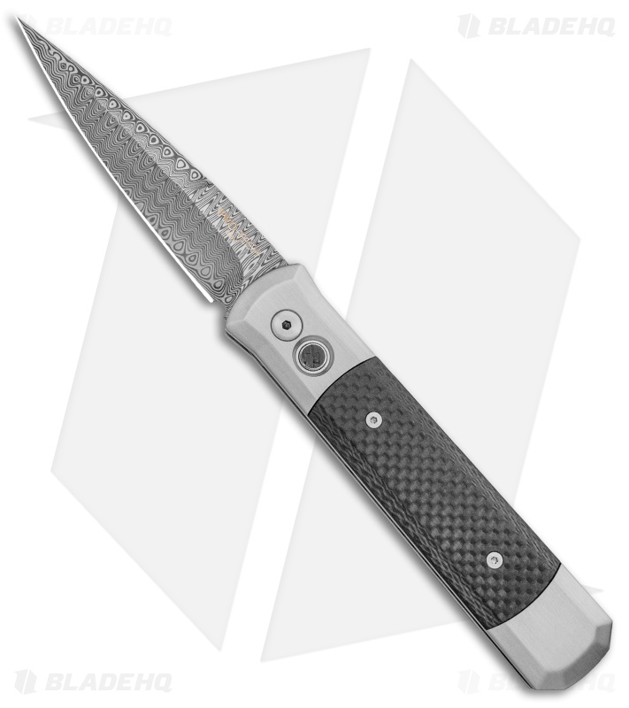 Pro-Tech Custom Godfather Automatic Knife Steel/Carbon Fiber (4" Damasteel)