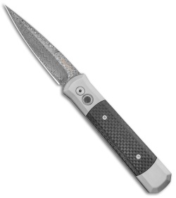 Pro-Tech Custom Godfather Automatic Knife Steel/Carbon Fiber (4" Damasteel)