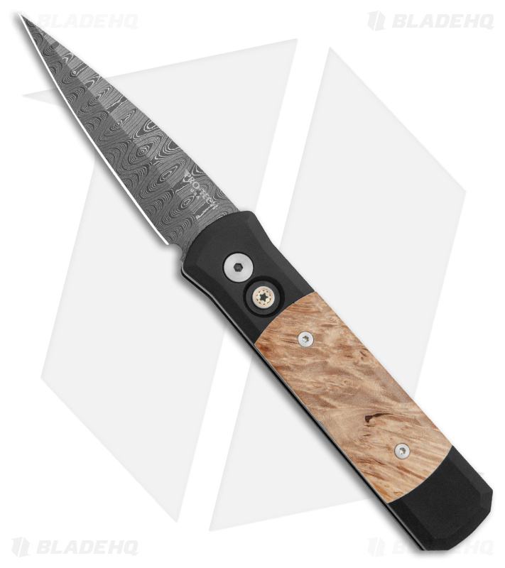 Pro-Tech Custom Godson Automatic Knife Maple Burl (3.15" Ladder Damascus)