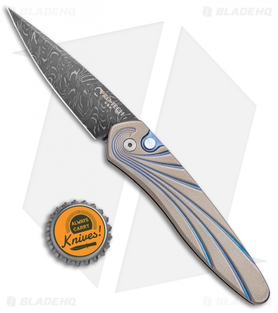 Pro-Tech Custom Newport Automatic Knife Wave Pattern Ti (3" Damascus)